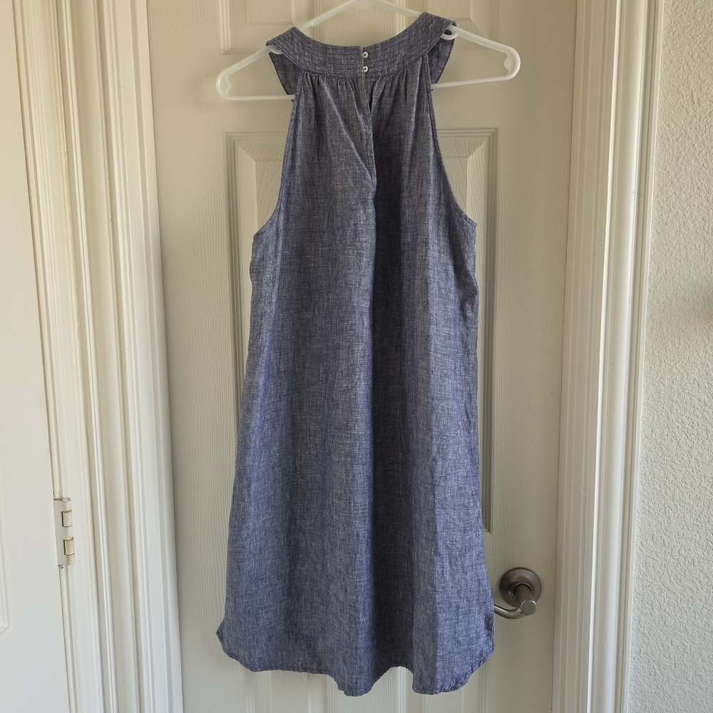 St. Tropez West 100% Linen Blue Chambray Halter Mini Dress Size M Vacation - Picture 6 of 6